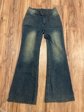 Forever 21 Dark Wash Flare Jeans with Faded Knees